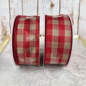 2 x Wired Ribbon Buffalo Check Plaid Farmhouse NEW